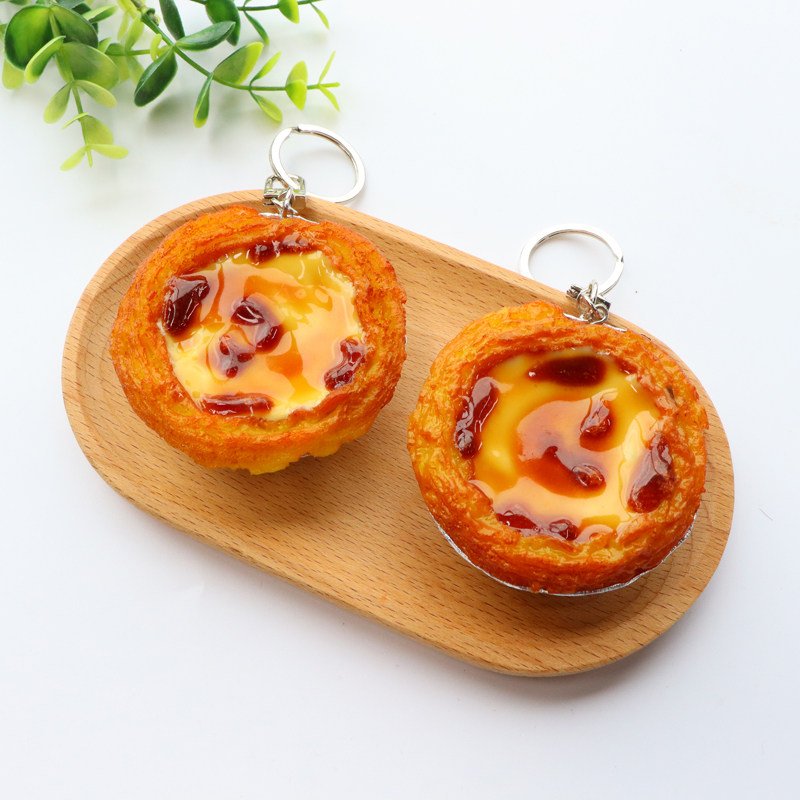 Realistic Hong Kong Macau Food Pineapple bun, French toast, Egg tart, Milk tea Keychain 3 1 1
