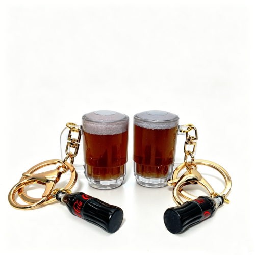 Miniature Simulation Beer Mug,Cola Cup Liquid Sand Keychain