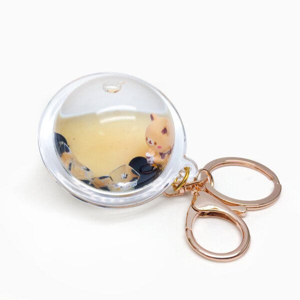 SKU_01_入油奶茶熊-星球-金扣 Liquid Quicksand Liquid Sand Bubble Tea Bear Keychain