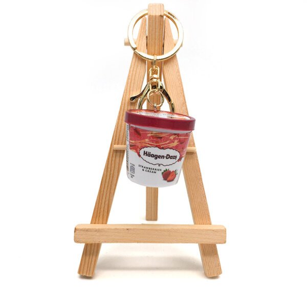 SKU_03_哈根达斯草莓-金扣 Replica Miniature Häagen-Dazs Ice cream Keychain
