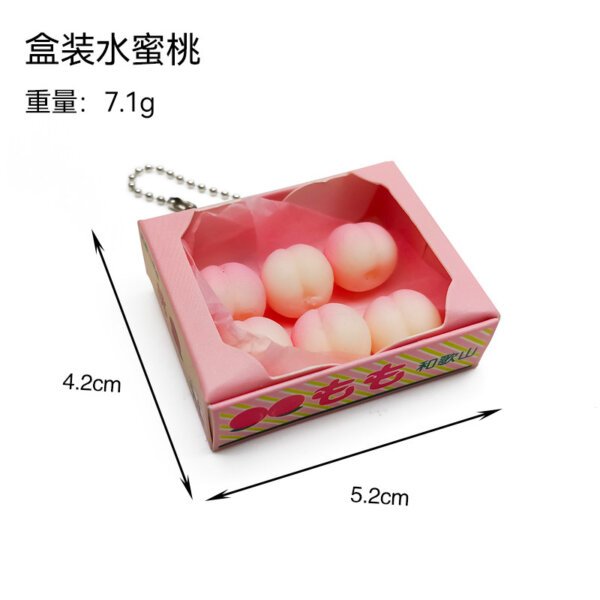 SKU_03_水果框-粉桃桃波珠链 Boxed Faux Fruit Vegetable Crate Keychain