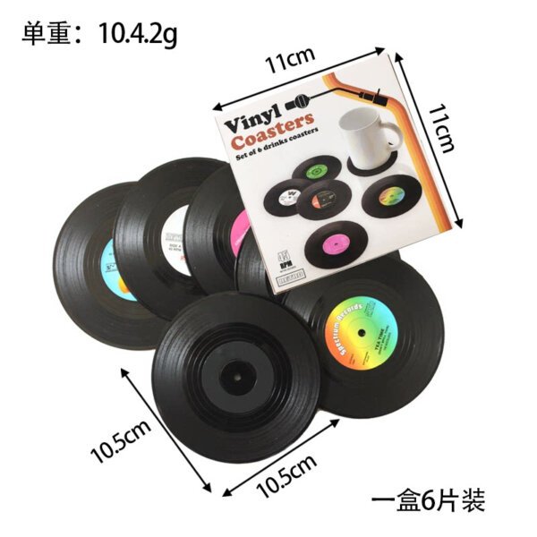 SKU_03_经典白色6片装 Customizable Realistic Vinyl Record Player and Record Coasters