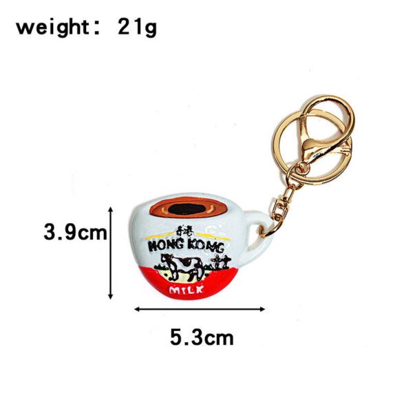 SKU_05_平面黑白奶-金扣 Realistic Hong Kong Macau Food Pineapple bun, French toast, Egg tart, Milk tea Keychain