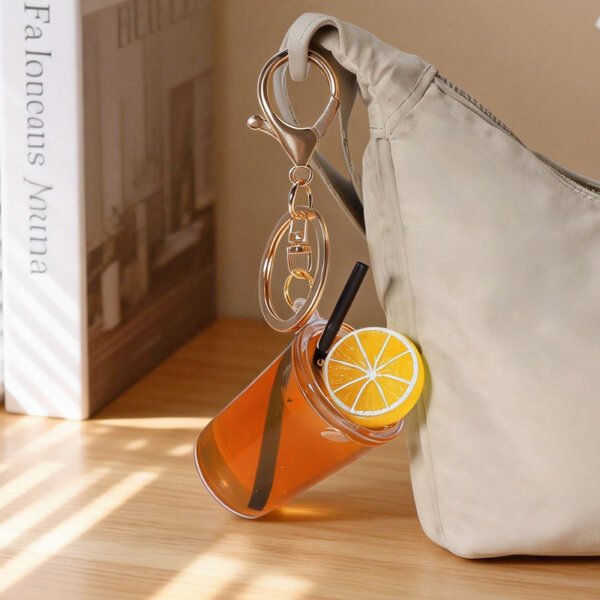 Creative Realistic Lemon Black Tea & Bubble Tea Cup Keychain
