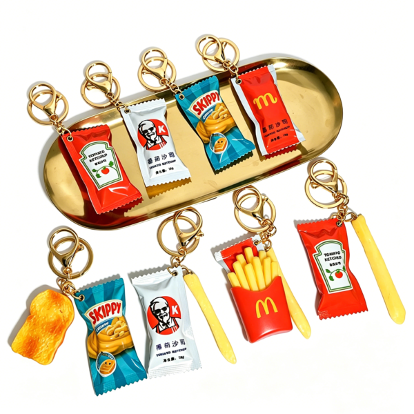 Fun Food Themed Charm French Fries Charm Ketchup Packet Keychain