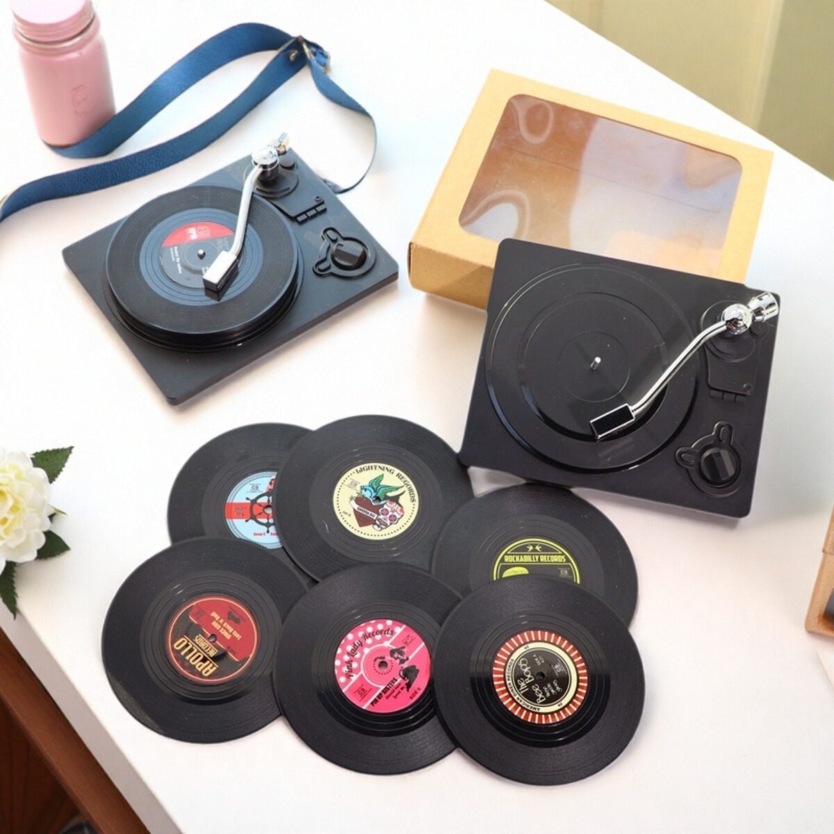 Customizable Realistic Vinyl Record Player and Record Coasters 2 主图 01 30