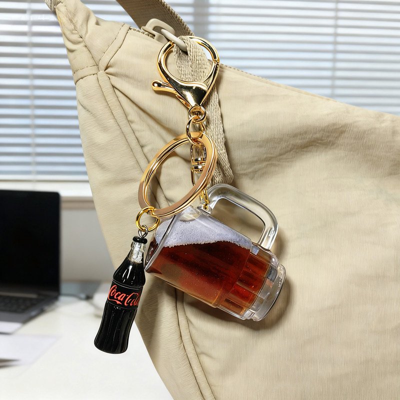 Miniature Simulation Beer Mug,Cola Cup Liquid Sand Keychain 3 主图 01 46