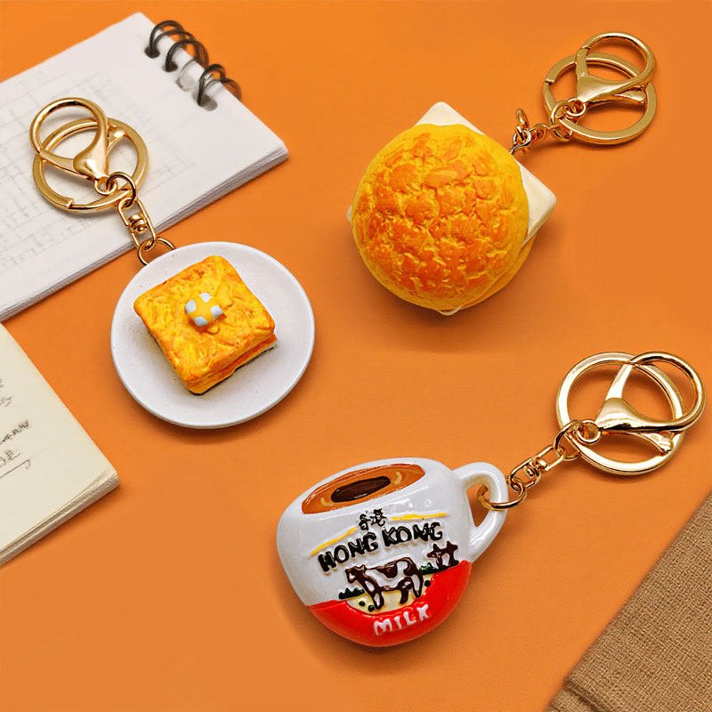 Realistic Hong Kong Macau Food Pineapple bun, French toast, Egg tart, Milk tea Keychain 2 主图 02 10