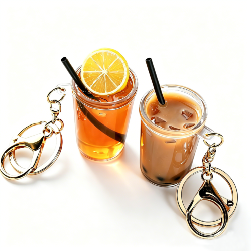 产品名称 (1) Creative Realistic Lemon Black Tea & Bubble Tea Cup Keychain