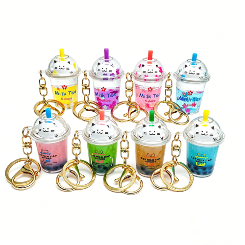 图片添加尺寸重量标注 Liquid Oil Sakura Cat Milk Tea Cup Keychain