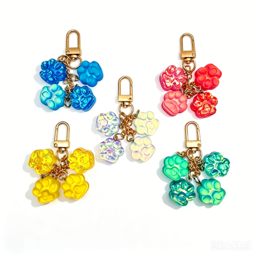Cute Realistic Colorful Cat Paw Keychain