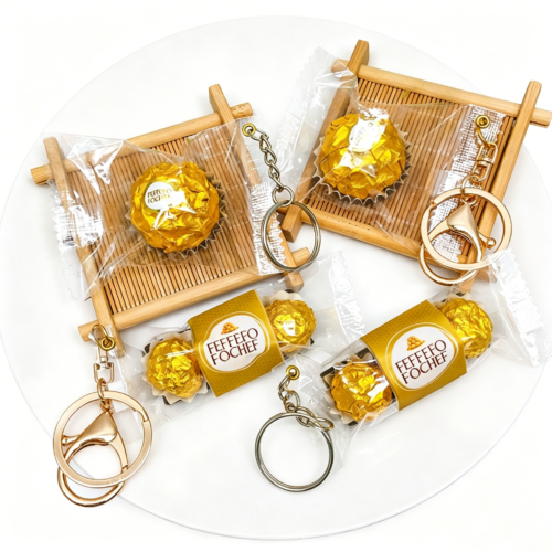 更换图片背景为纯白色 Simulated Ferrero Rocher Sandwich Chocolate Keychain