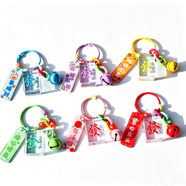 更换图片背景为纯白色 Transparent Red Dragon Fortune Tiles Mahjong Keychain