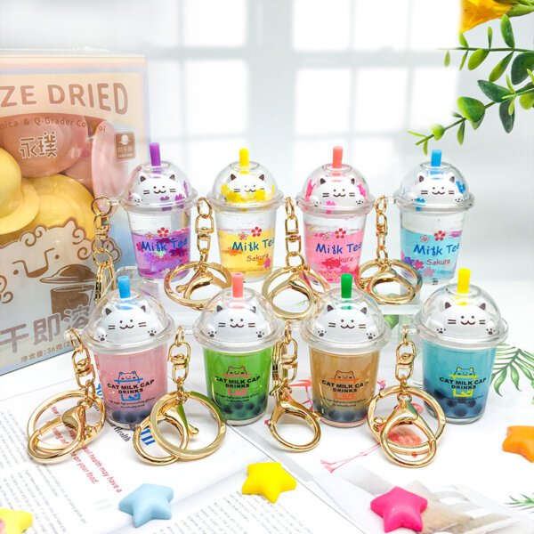 详情-05 Liquid Oil Sakura Cat Milk Tea Cup Keychain